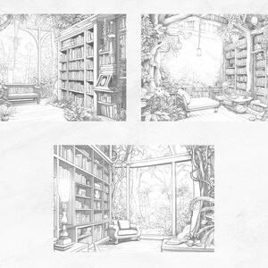 25 Coloring Pages, Jungle Libraries Grayscale Adult Coloring Book, Gift ...