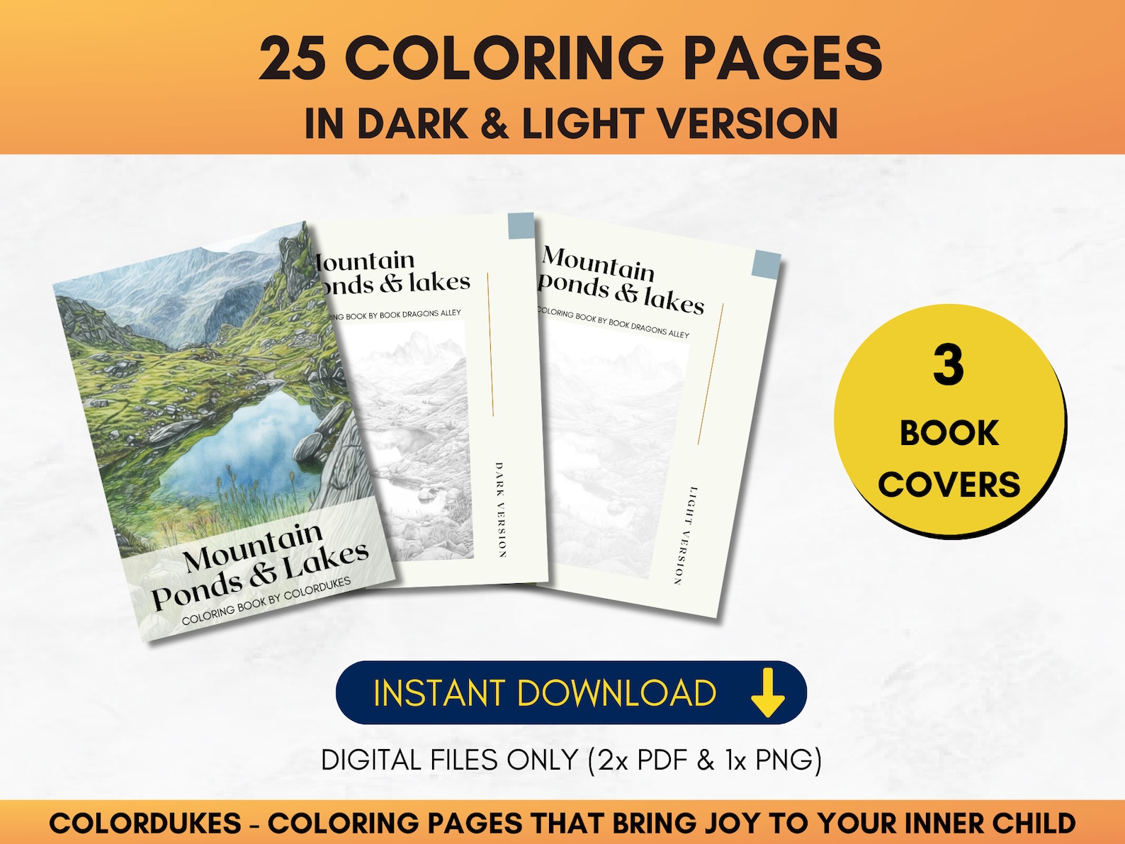 25 Coloring Pages, Mountain Lakes Grayscale Adult Coloring Book ...