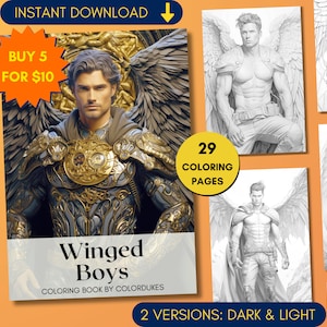 Angels Coloring Pages for Adults, Winged Warriors Coloring Book in Grayscale, Fantasy Coloring Sheets, Digital Printable PDF