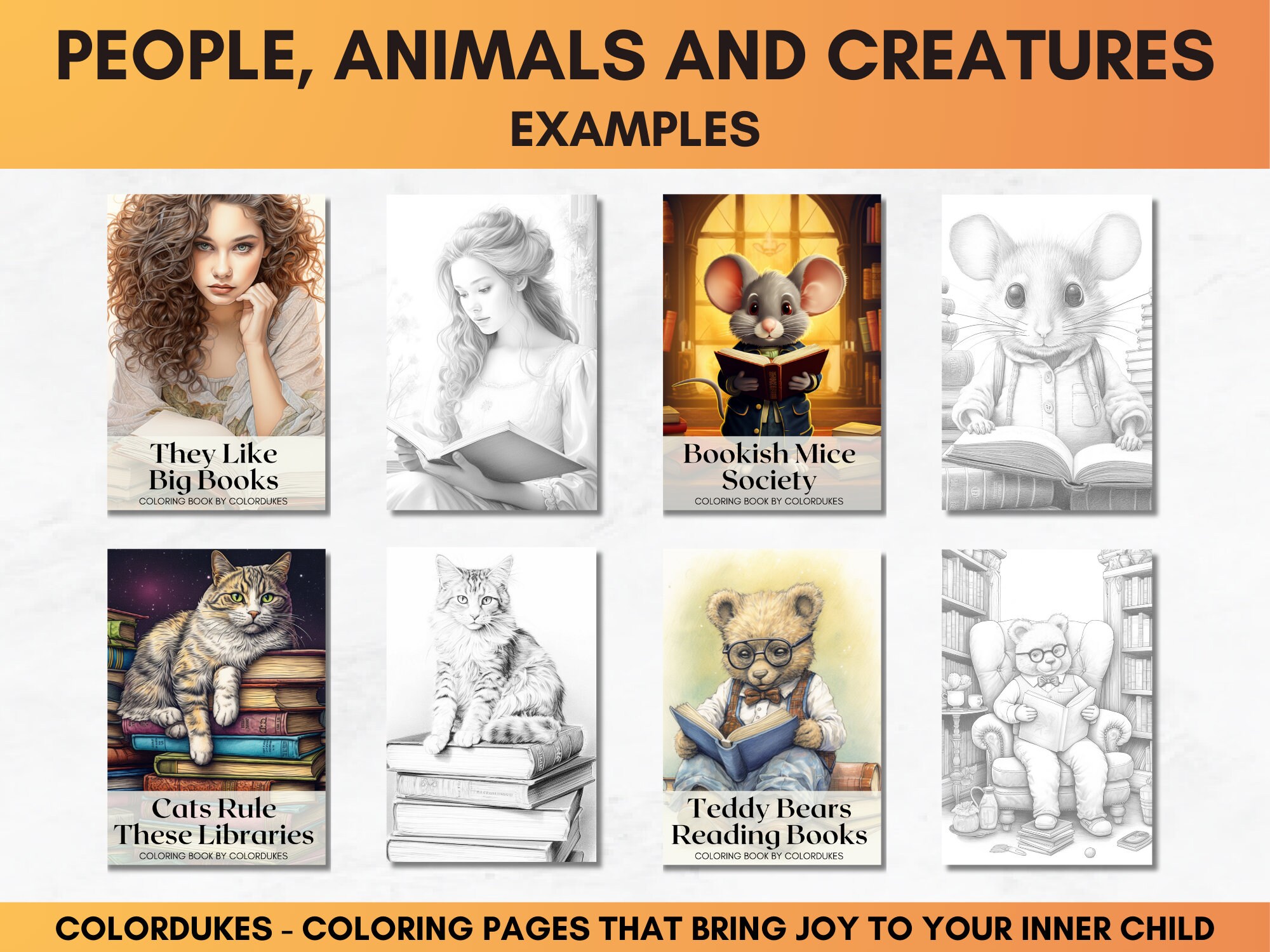 Bookish Coloring Pages Bundle, Library Coloring Book for Adult, Book