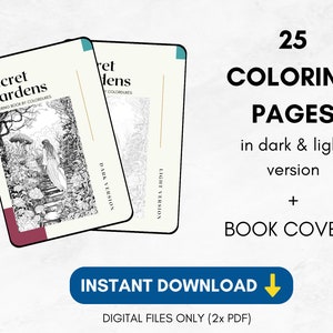 25 Coloring Pages, Secret Gardens, Coloring Book for Adults Grayscale, Floral Coloring Page, Advanced Coloring Book Intricate, PDF Coloring image 3