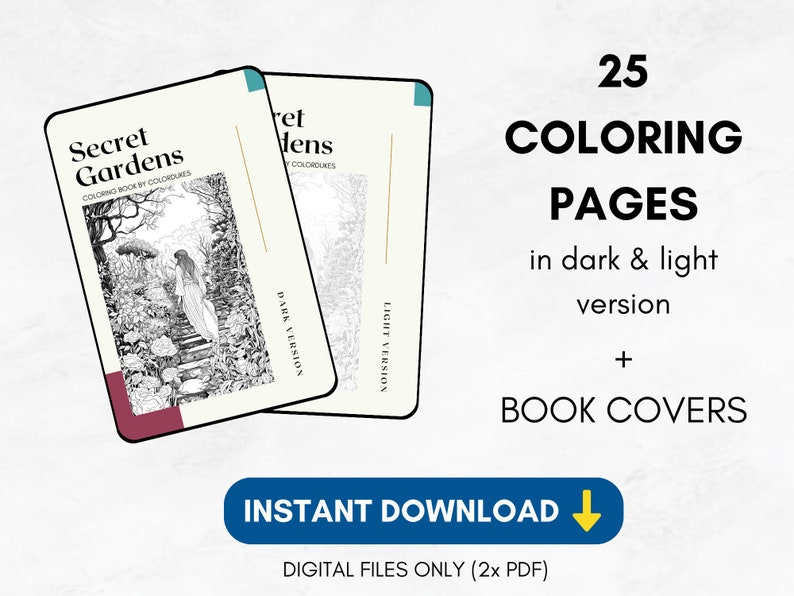 25 Coloring Pages, Secret Gardens, Coloring Book for Adults Grayscale, Floral Coloring Page, Advanced Coloring Book Intricate, PDF Coloring image 3
