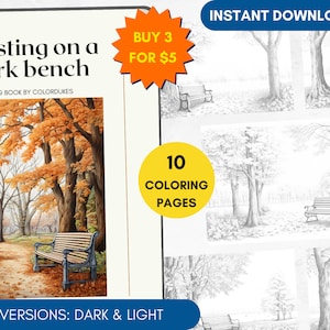 10 Coloring Pages Autumn Park Coloring Book Grayscale, Watercolor Coloring Page, Adult Coloring Pages for Pigment, PDF Printable