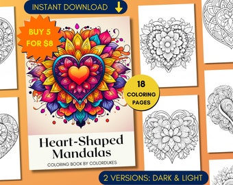 Mandala Hearts Coloring Pages, Valentines Day Adult Coloring Book, Love Coloring Sheets, Digital Printable PDF