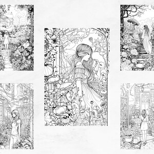 25 Coloring Pages, Secret Gardens, Coloring Book for Adults Grayscale, Floral Coloring Page, Advanced Coloring Book Intricate, PDF Coloring image 6
