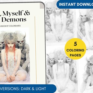 5 Demon Coloring Pages Halloween, Mythology Coloring for Adults, Grayscale Monster Coloring Sheets, Printable Devil Coloring PDF