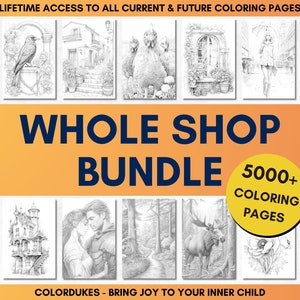Adult Coloring Pages in Grayscale, Whole Shop Bundle, Coloring Book for Adults, Digital Printable PDF