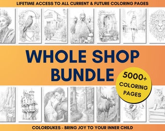 Adult Coloring Pages in Grayscale, Whole Shop Bundle, Coloring Book for Adults, Digital Printable PDF