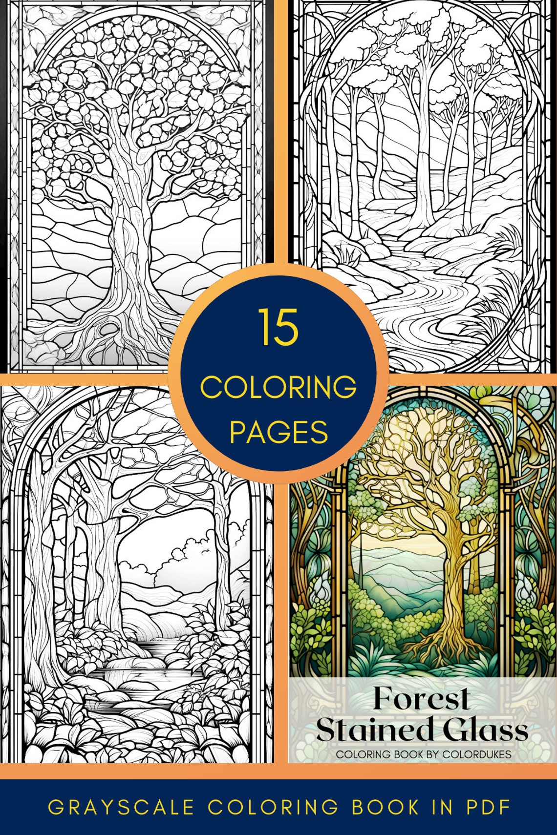 15 Forest Coloring Pages Stained Glass, Not Grayscale Coloring Book for ...