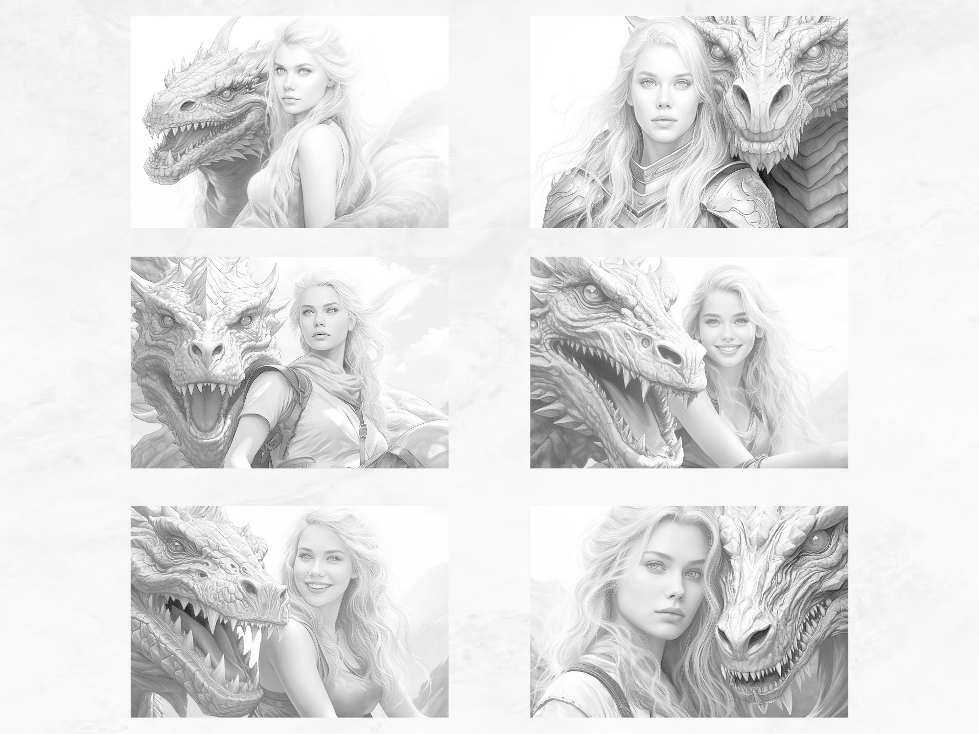 31 Dragon Rider Coloring Pages Grayscale Adult Coloring Book, Fantasy