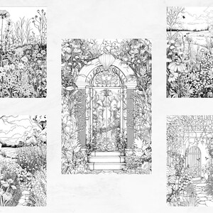 25 Coloring Pages, Secret Gardens, Coloring Book for Adults Grayscale, Floral Coloring Page, Advanced Coloring Book Intricate, PDF Coloring image 9