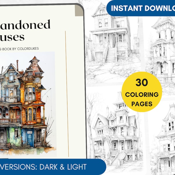 30 Coloring Pages Abandoned Houses Coloring Book for Adults, Ruined Buildings Coloring Sheets PDF, Damaged Homes Coloring Architecture