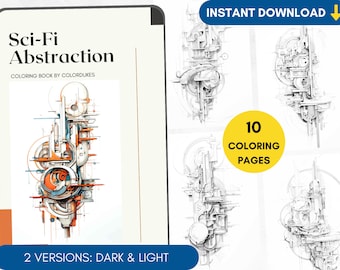 10 Abstract Coloring Pages, Sci Fi Coloring Book for Adults  Futuristic Coloring Sheets, Blueprint Coloring PDF, Spaceship Coloring Digital