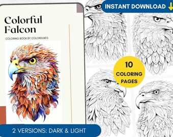 10 Coloring Pages Falcon Coloring Book for Adults, Eagle Mandala Coloring Pages, Wild Animal Coloring, Digital Coloring PDF Printable