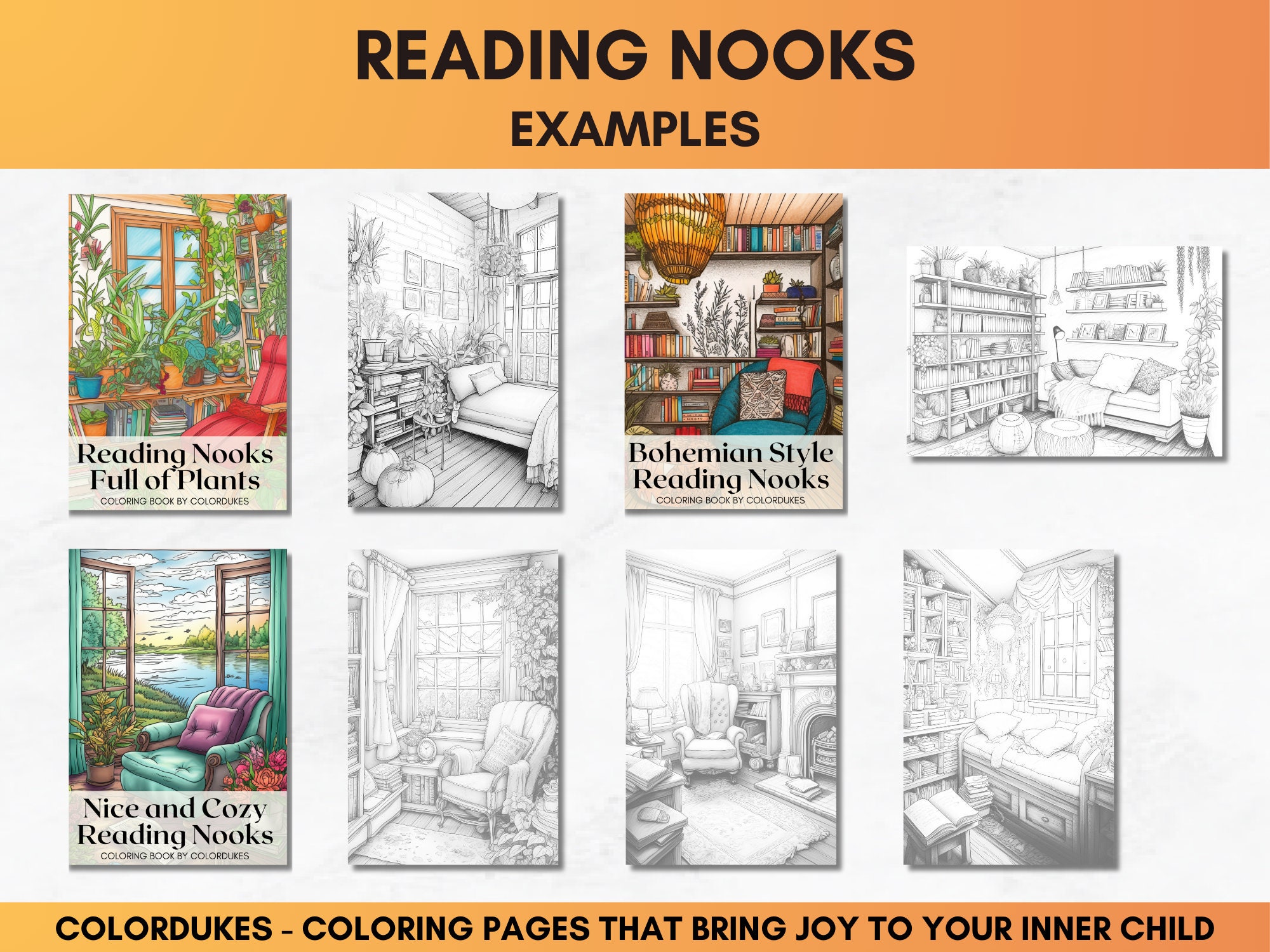 Bookish Coloring Pages Bundle, Library Coloring Book for Adult, Book