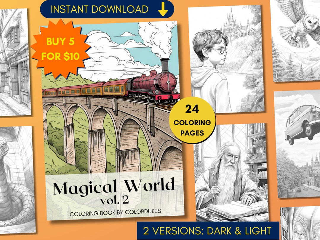 Magical World Coloring Pages, Wizardry Grayscale Adult Coloring Book