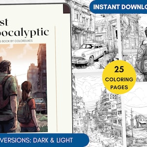 25 Coloring Pages, Post-Apocalyptic, Adult Coloring Book Grayscale, Dystopian Coloring Page, Ruined Cities Coloring Book Desolate Landscapes