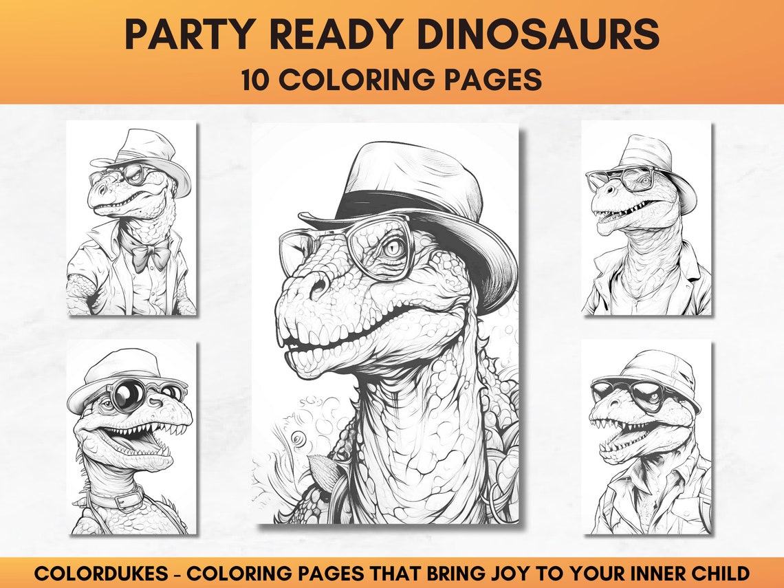10 Dinosaurs Coloring Pages for Adults Funny Coloring Book in - Etsy
