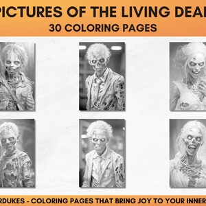 30 Zombie Coloring Pages for Adults, Halloween Coloring Book in