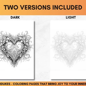 Set of 15 coloring pages for adults featuring pictures of gothic hearts