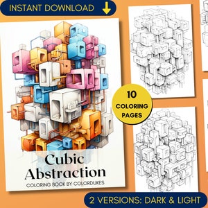 10 Abstraction Coloring Pages for Adults, Abstract Composition Coloring Book in Grayscale, Graffiti Coloring Sheets, Printable PDF