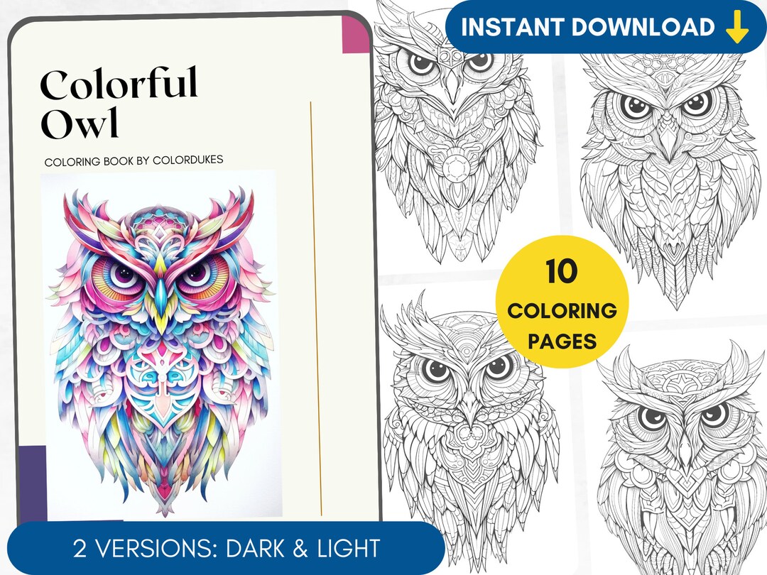 10 Coloring Pages Owl Coloring Book for Adults, Owl Mandala Coloring ...