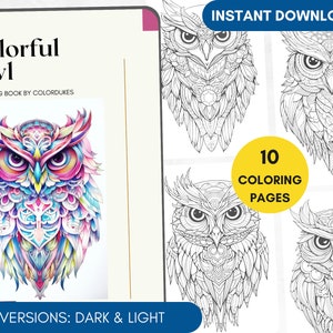10 Coloring Pages Owl Coloring Book for Adults, Owl Mandala Coloring Pages, Magic Animal Coloring, Digital Coloring PDF Printable