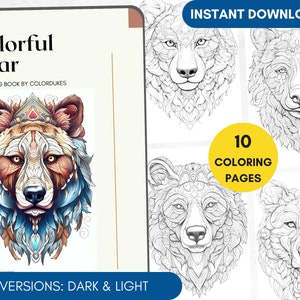 10 Malvorlagen Bär Malbuch für Erwachsene, Bär Mandala Malvorlagen, Wildtier Malbuch, Digitale Färbung PDF Printable