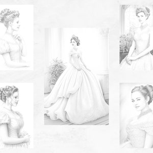 23 Southern Belle Coloring Pages, Princess Dresses Grayscale Adult ...