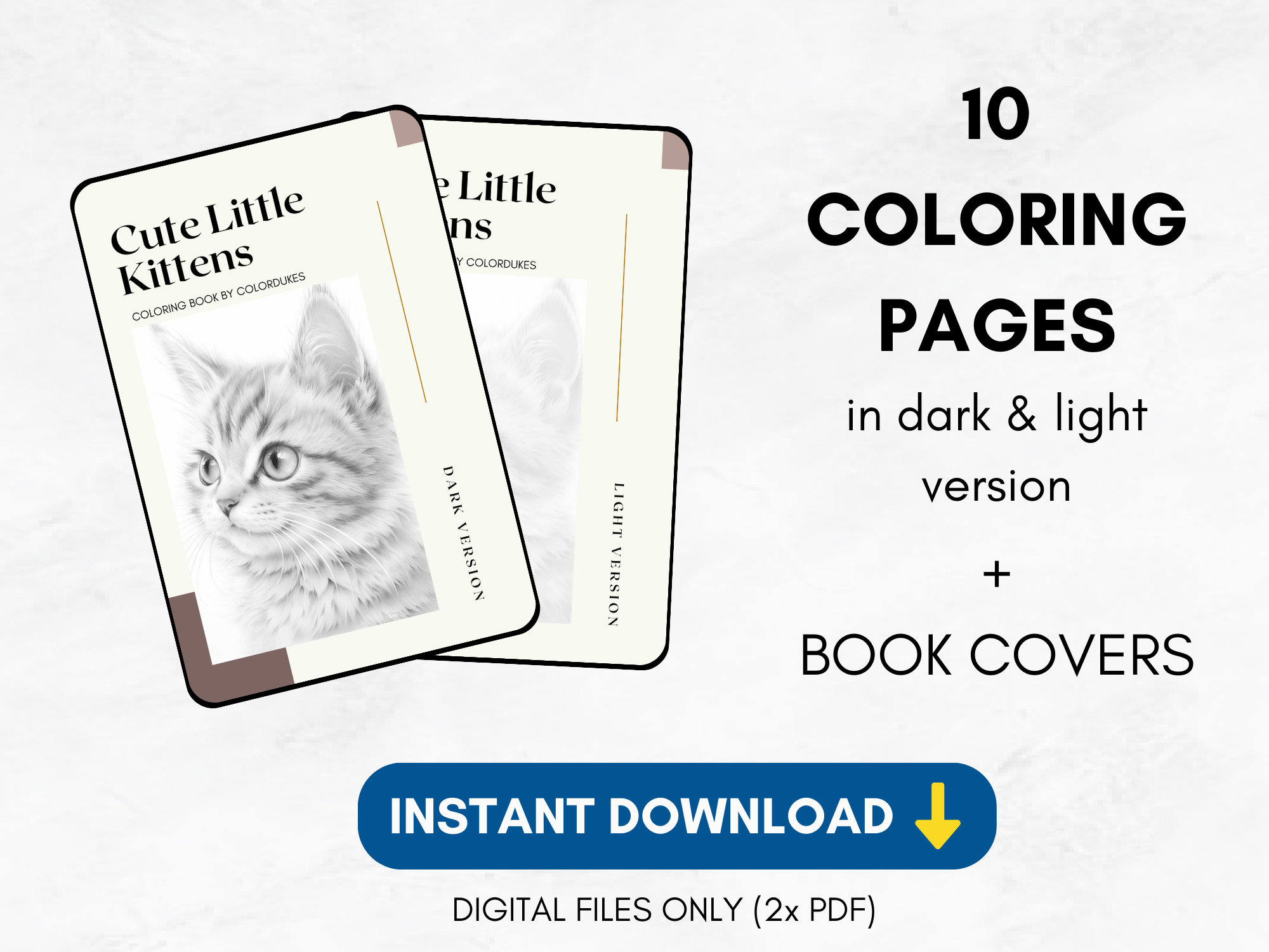 10 Coloring Pages Cute Kittens Coloring Book for Adults, PDF Digital ...