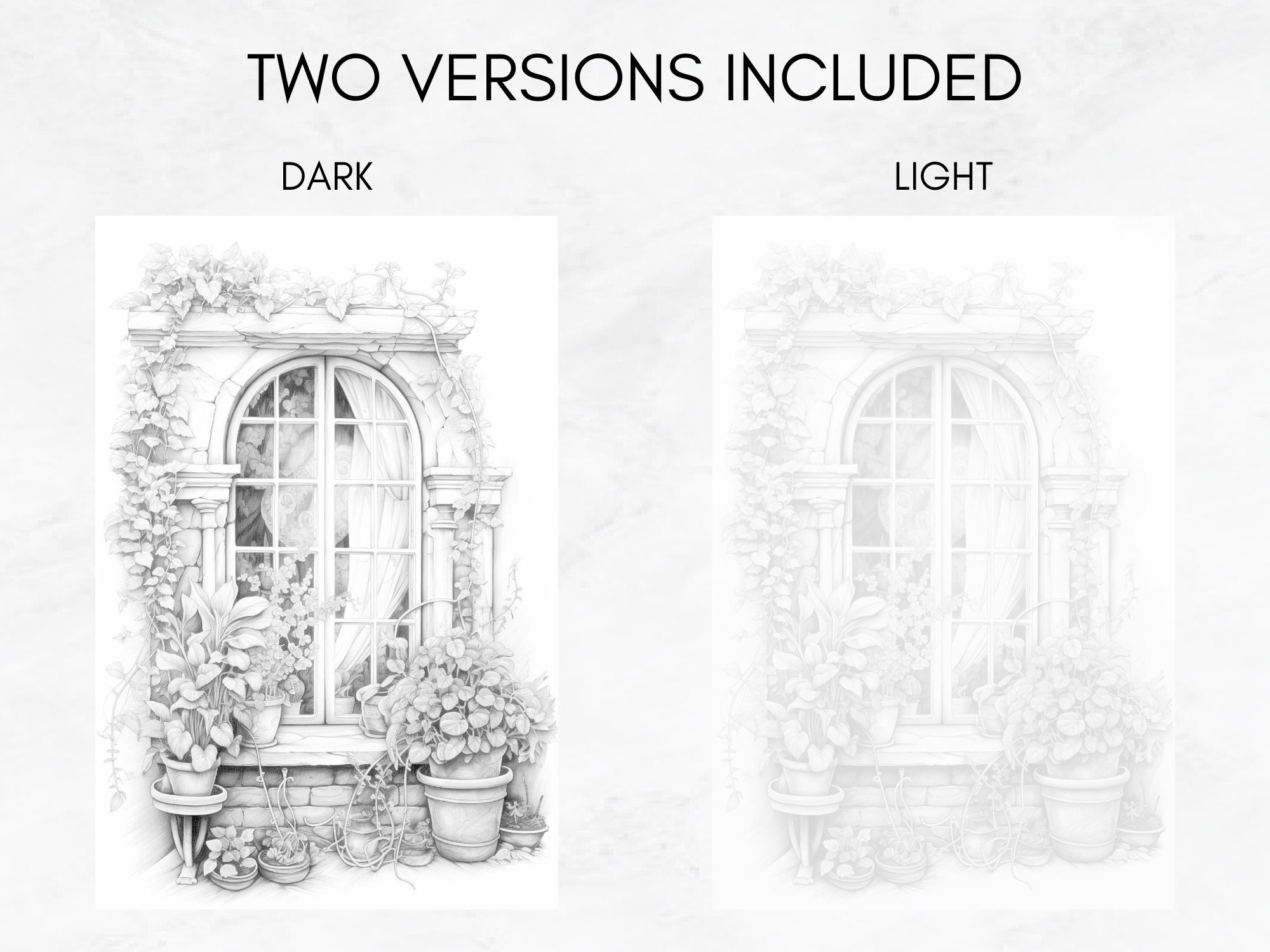 22 Romantic Windows Coloring Pages, Floral Windows Grayscale Adult ...