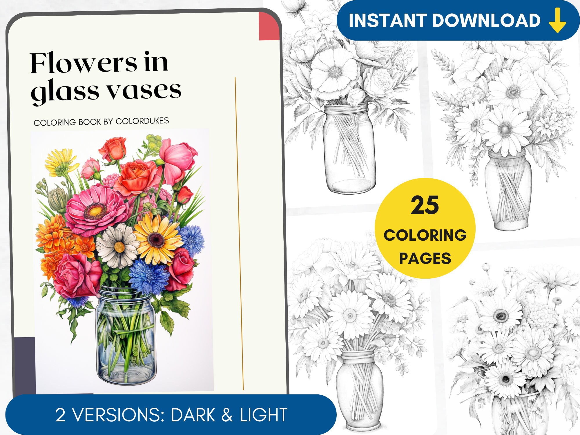 25 Coloring Pages Flowers in Glass - Il Fullxfull.5183174717 6txw 