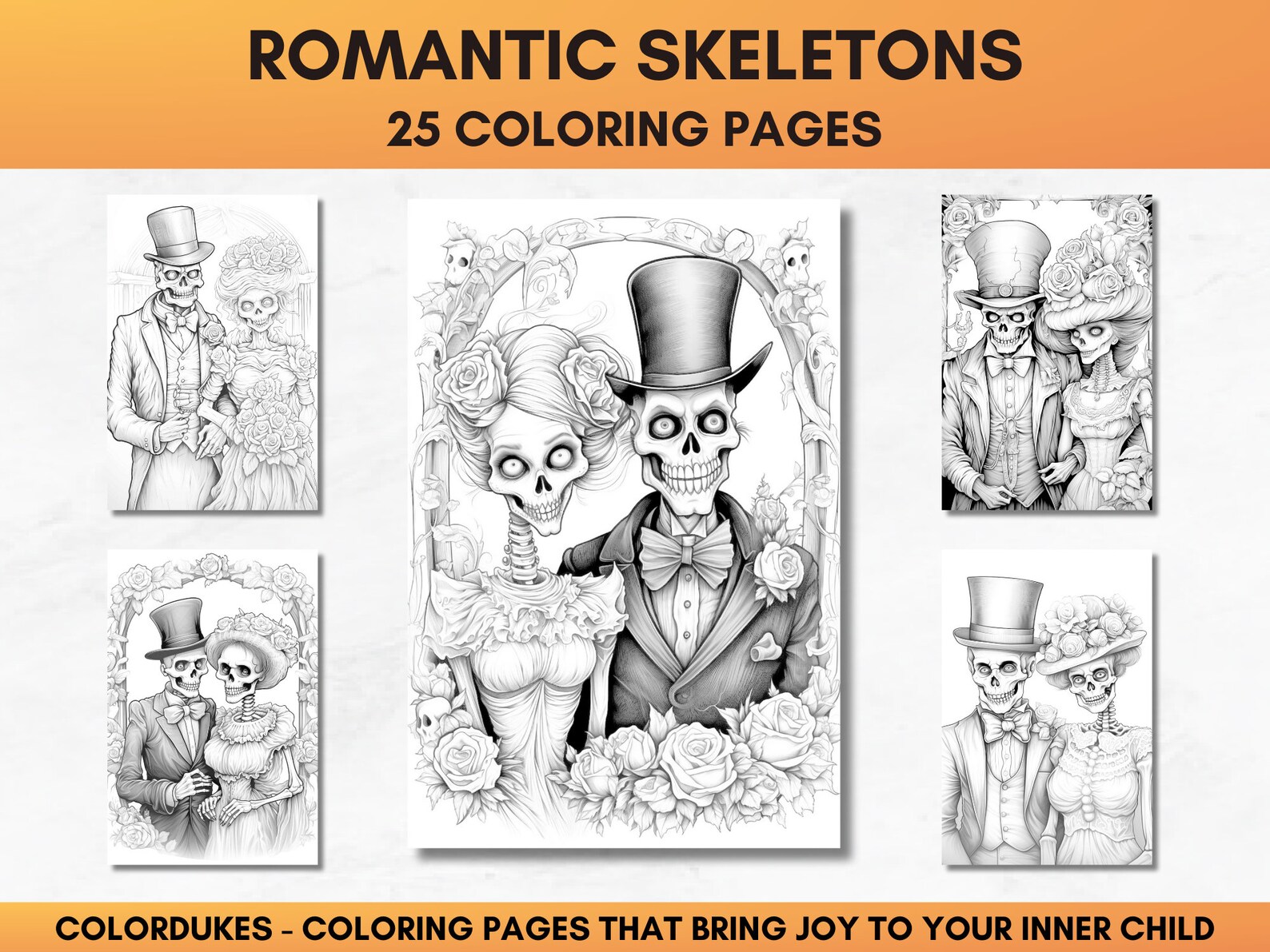 25 Romantic Skeletons Coloring Pages for Adults Halloween - Etsy