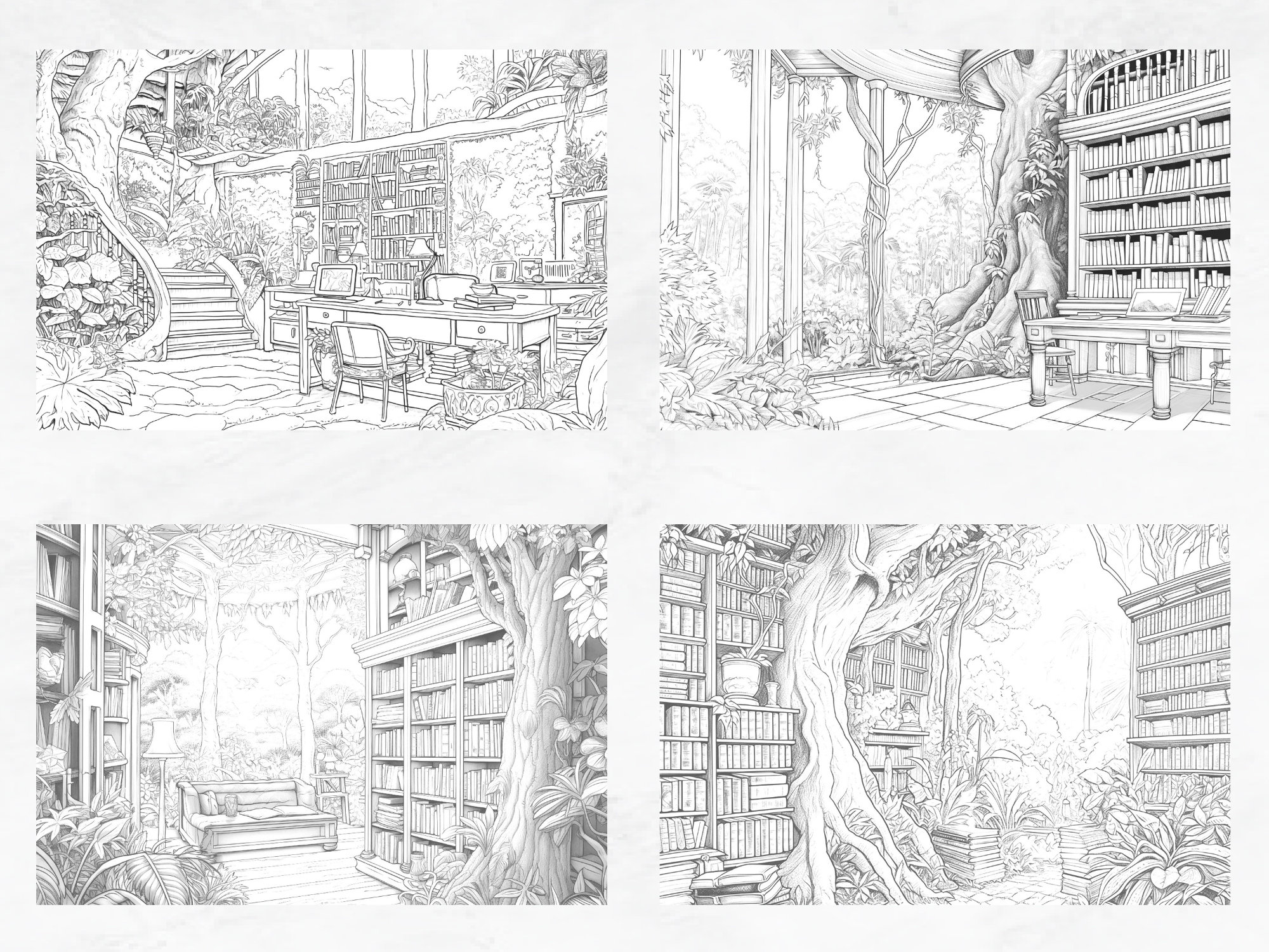 25 Coloring Pages, Jungle Libraries Grayscale Adult Coloring Book, Gift ...