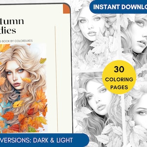 30 Coloring Pages Girls with Leaves Coloring Book Grayscale, People Coloring Page, Autumn Coloring Pages for Pigment, PDF Printable