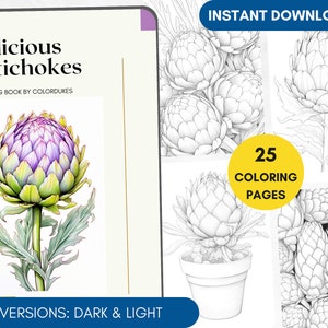 25 Coloring Pages Artichoke Coloring Book for Adults Grayscale, Plants Coloring Page, Watercolor Coloring Autumn, PDF Print at Home Coloring