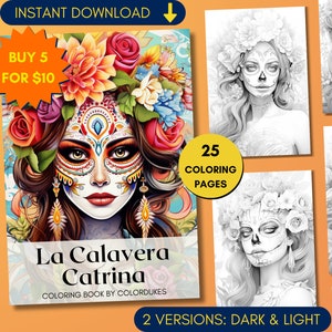 25 Calavera Catrina Coloring Pages, Dia de los Muertos Coloring Book, Sugar Skull Coloring Sheets, Digital Coloring PDF