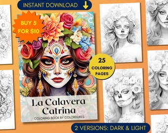 25 Calavera Catrina Coloring Pages, Dia de los Muertos Coloring Book, Sugar Skull Coloring Sheets, Digital Coloring PDF