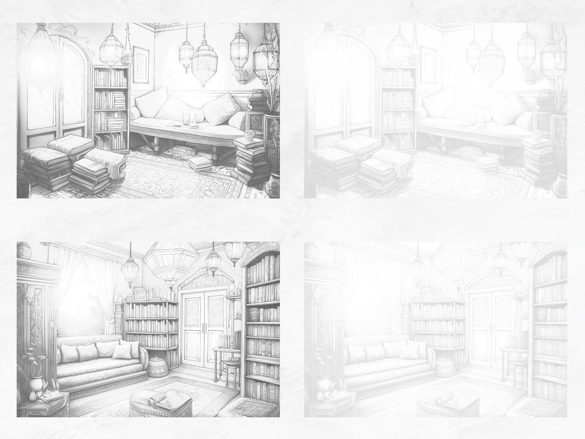 Pygment Library Logo 5 Coloring Pages, Arabic Reading Nook Coloring Book, Grayscale Coloring ...