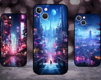 Futuristic Cityscape Cyber punk Sci-fi city Phone case for iPhone 15/14/13/12 S24 S23 S22 S21 A55 A54 A35 A34 A15 A14 Google Pixel 8 7 6