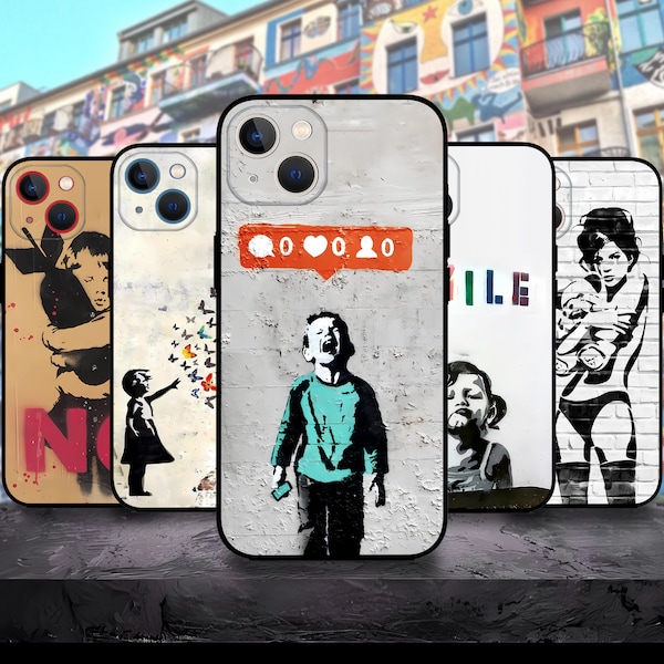 Banksy Street Art Graffiti Phone case for iPhone 15/14/13/12/11/SE/X/8 S24 S23 S22 S21 S20 A55 A54 A53 A35 A34 A15 A14 A13 Google Pixel 7/8A