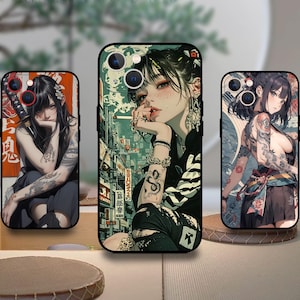 iPhone 17/16/15/14/13/12/11 S25 S24 S23 S22 S21 S20 A55 A54 A53 A35 A34 A15 A14 Google 7 8 9 10用 日本のタトゥーガール 携帯ケース
