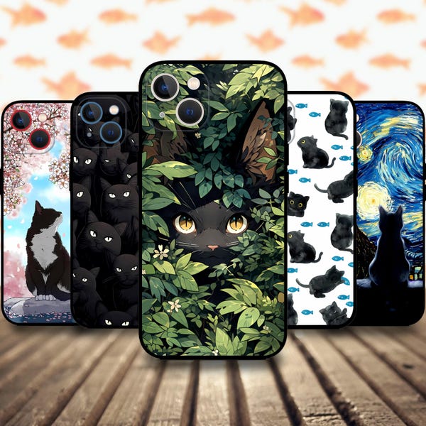 Black Cat Lover Art Phone case for iPhone 17/16/15/14/13/12/11 S25 S24 S23 S22 S21 S20 A55 A54 A53 A35 A34 A15 A14 Google 7 8 9 10