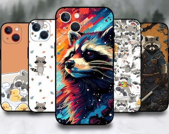 Funda de teléfono con diseño de mapache para iPhone 17/16/15/14/13/12/11 S25 S24 S23 S22 S21 S20 A55 A54 A53 A35 A34 A15 A14 Google 7 8 9 10