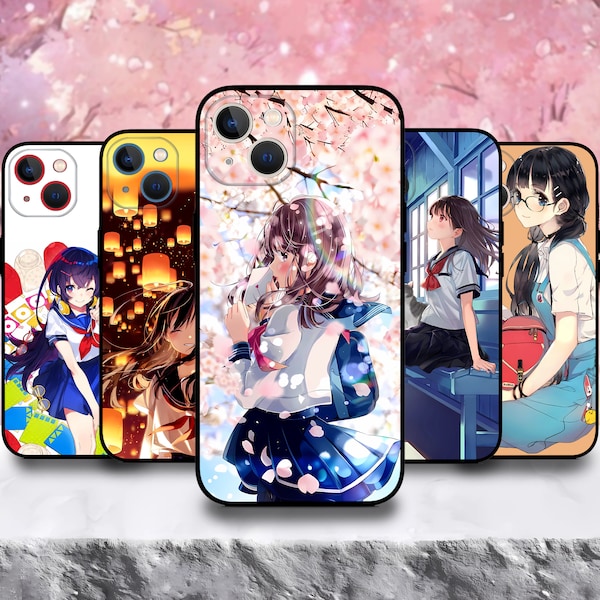 Japanese Anime Manga Cute Kawaii Girl Phone case for iPhone 15/14/13/12 S24 S23 S22 S21 S20 A55 A54 A53 A35 A34 A15 A14 A13 Google Pixel 8A