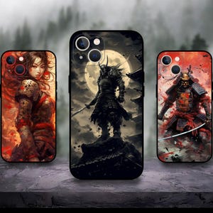 Funda de teléfono con diseño de chica samurái japonesa para iPhone 17/16/15/14/13/12/11 S25 S24 S23 S22 S21 S20 A55 A54 A53 A35 A34 A15 A14 Google 7 8 9 10