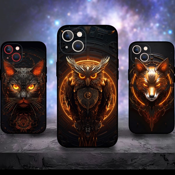 Mechanical Animal Sci Fi Phone case for iPhone 15/14/13/12/11 S24 S23 S22 S21 A55 A54 A53 A35 A15 A14 A13 Google Pixel 8 7 6 Glow In dark