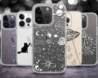 Black & White Muster klare Handyhülle für iPhone 17/16/15/14/13/12/11 S25 S24 S23 S22 S21 S20 A55 A54 A53 A35 A34 A15 A14 Google 7 8 9 10