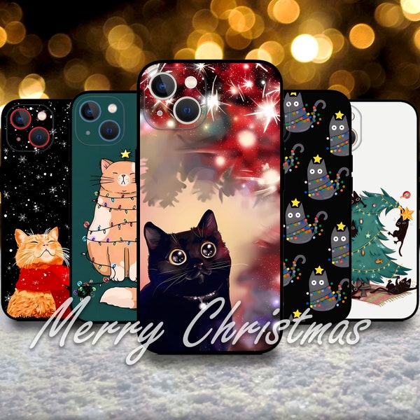 Merry Christmas Cute Kawaii Cat Xmas Phone case for iPhone 15/14/13/12/11/SE S24 S23 S22 S21 A55 A54 A35 A34 A15 A14 Google Pixel 8 7 6