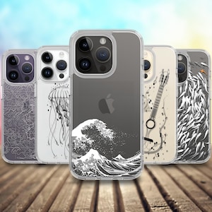 Black & White Pattern Clear Photo case for iPhone 17/16/15/14/13/12/11 S24 S23 S22 S21 A55 A54 A53 A35 A34 A15 A14 Google Pixel 7 8 9 10